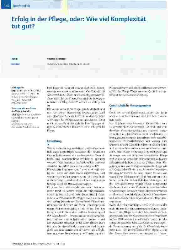 Vorschauseite 1: Erfolg in der Pflege, oder: wie viel Komplexität tut gut?