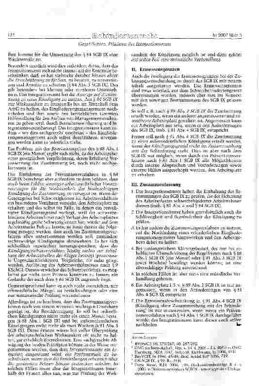 Vorschauseite 2: Pflichten des Integrationsamts zur Überprüfung der Wirksamkeit beabsichtigter Kündigungen