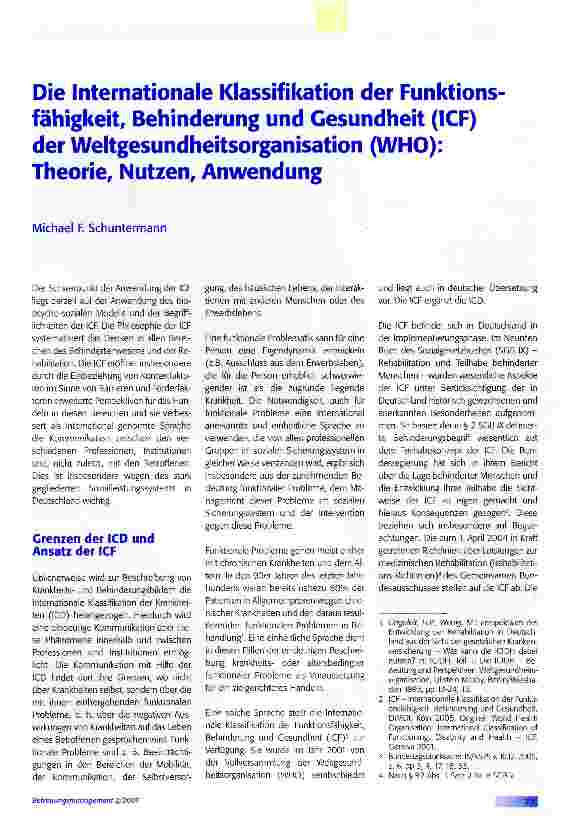 Vorschauseite 1: Die Internationale Klassifikation der Funktionsfähigkeit, Behinderung und Gesundheit (ICF) der Weltgesundheitsorganisation (WHO): Theorie, Nutzen, Anwendung