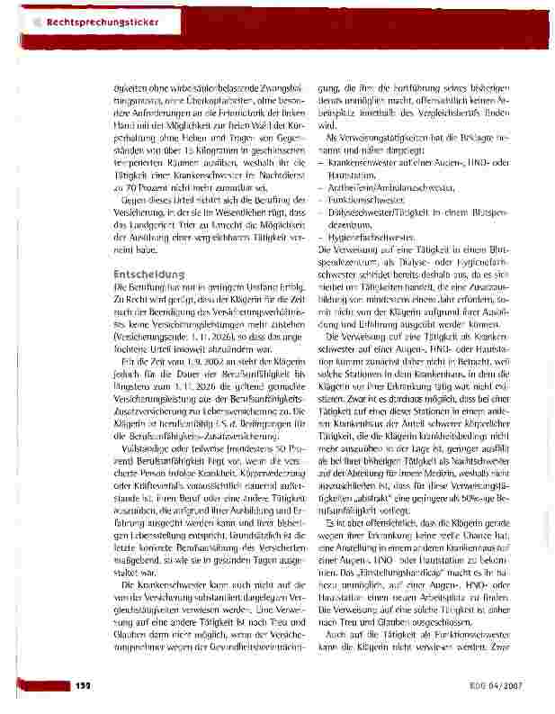 Vorschauseite 2: Rentenanspruch einer Krankenschwester wegen Berufsunfähigkeit
