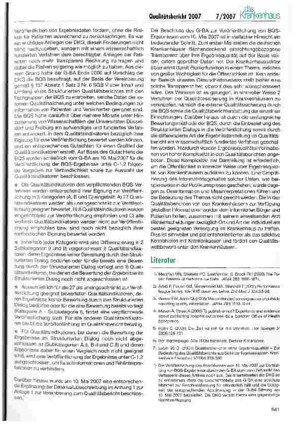 Vorschauseite 2: Aktuelles zum gesetzlichen Qualitätsbericht 2007