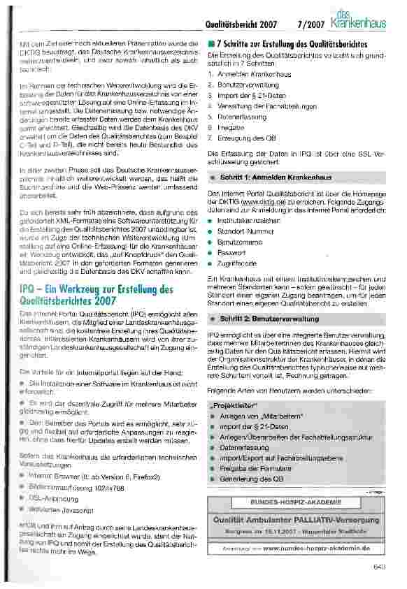 Vorschauseite 4: Aktuelles zum gesetzlichen Qualitätsbericht 2007