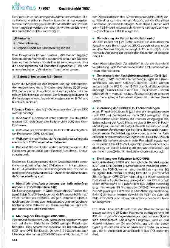 Vorschauseite 5: Aktuelles zum gesetzlichen Qualitätsbericht 2007