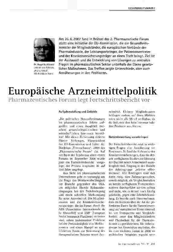 Vorschauseite 1: Europäische Arzneimittelpolitik