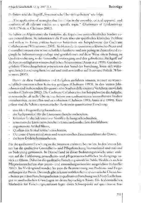 Vorschauseite 3: Systematische Übersichtsarbeiten in qualitativer Gesundheitsund Pflegeforschung - eine erste Annäherung