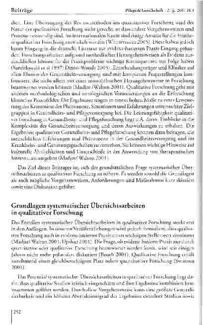 Vorschauseite 4: Systematische Übersichtsarbeiten in qualitativer Gesundheitsund Pflegeforschung - eine erste Annäherung