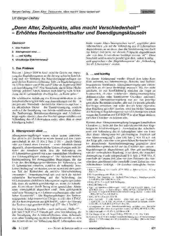 Vorschauseite 1: Denn Alter, Zeitpunkte, alles macht Verschiedenheit - Erhöhtes Renteneintrittsalter und Beendigungsklauseln