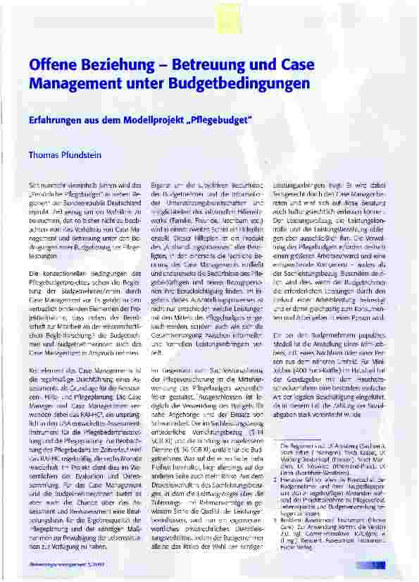 Vorschauseite 1: Offene Beziehung - Betreuung und Case Management unter Budgetbedingungen