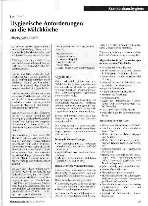 Vorschauseite 1: Hygienische Anforderungen an die Milchküche