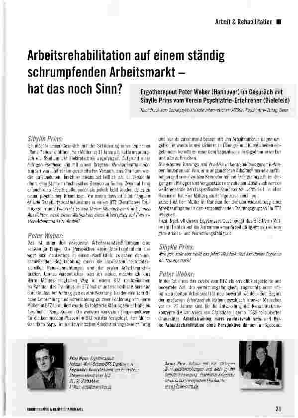 Vorschauseite 1: Arbeitsrehabilitation auf einem ständig schrumpfenden Arbeitsmarkt - hat das noch Sinn?