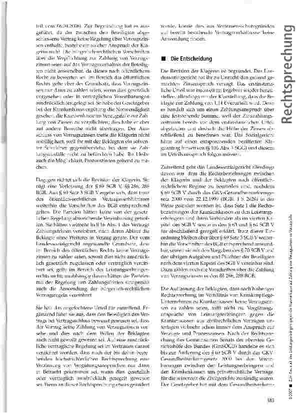 Vorschauseite 2: Zum Anspruch des Leistungserbringers gegen die Krankenkasse auf Zahlung von Verzugszinsen im Verzugsfalle