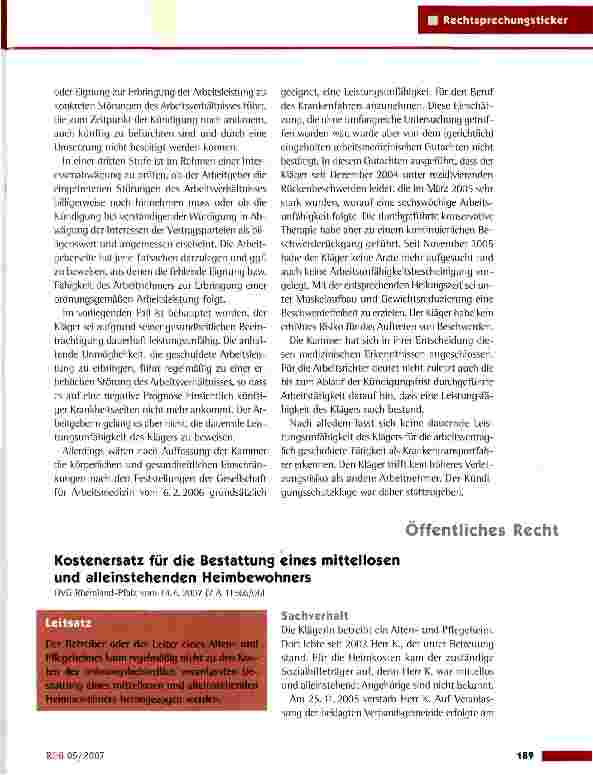 Vorschauseite 2: Kündigung eines Krankentransportfahrers wegen gesundheitlicher Beeinträchtigungen