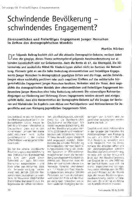 Vorschauseite 1: Schwindende Bevölkerung - schwindendes Engagement?