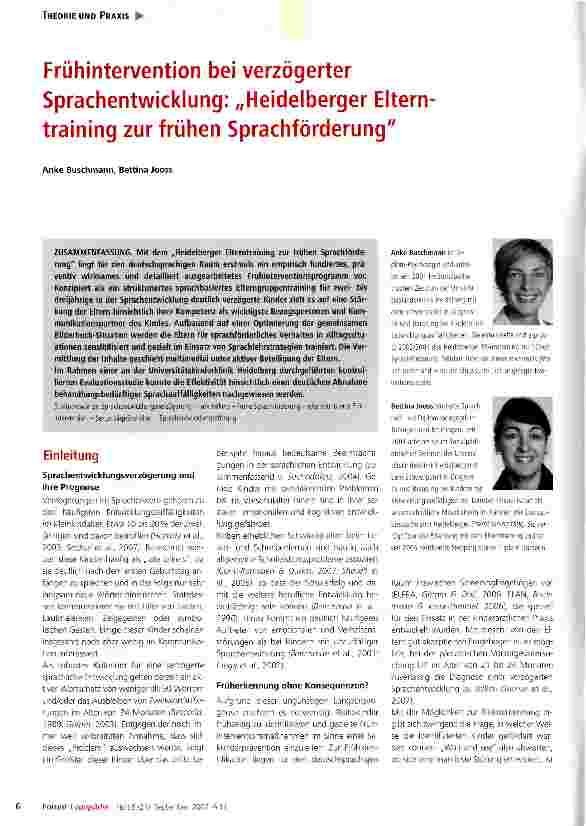 Vorschauseite 1: Frühintervention bei verzögerter Sprachentwicklung: „Heidelberger Eltern training zur frühen Sprachförderung