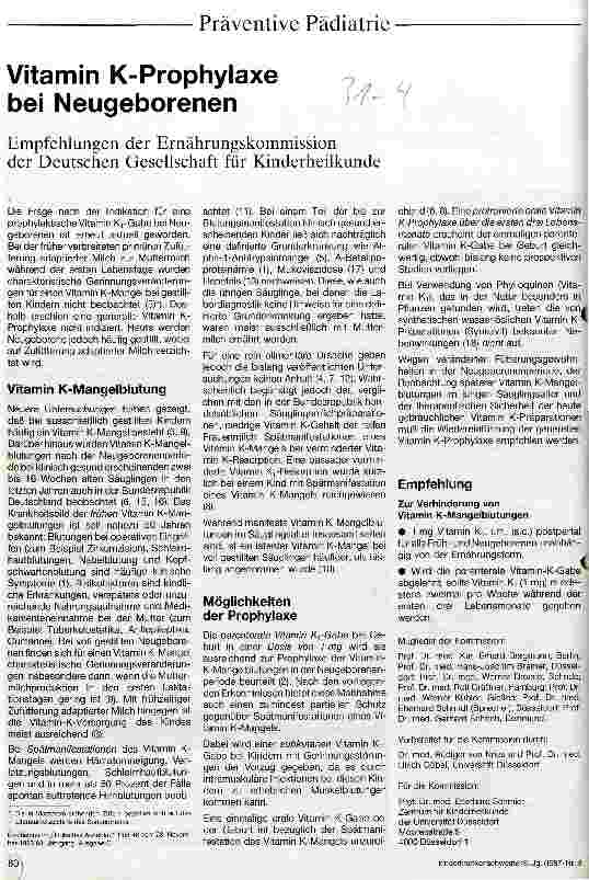 Vorschauseite 1: Vitamin K-Prophylaxe bei Neugeborenen