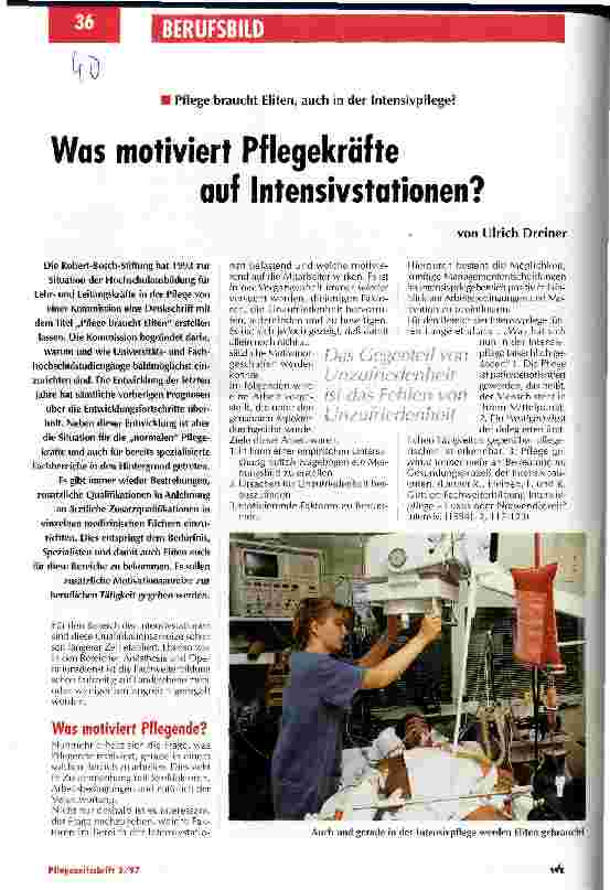 Vorschauseite 1: Pflege braucht Eliten, auch in der Intensivpflege? Was motiviert Pflegekräfte auf Intensivstationen?