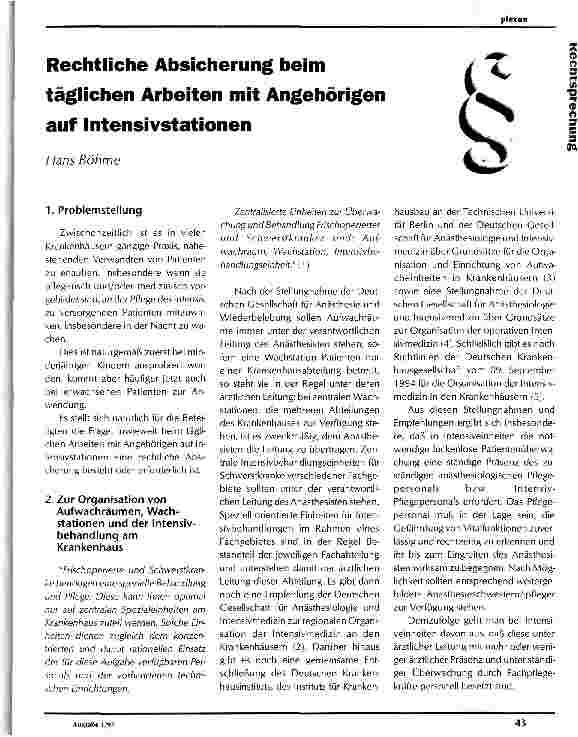 Vorschauseite 1: Rechtliche Absicherung beim täglichen Arbeiten mit Angehörigen auf Intensivstationen