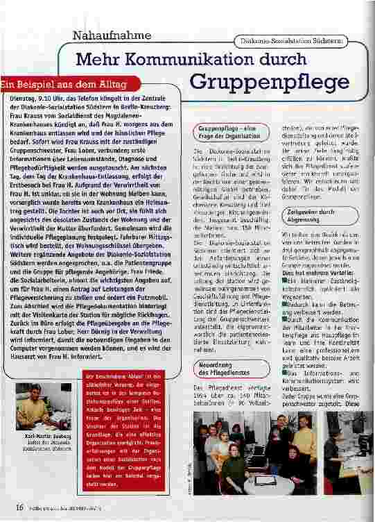 Vorschauseite 1: Mehr Kommunikation durch Gruppenpflege Nahaufnahme: Diakonie-Sozialstation Südstern