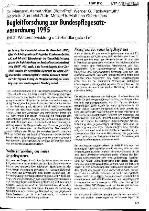 Vorschauseite 1: Begleitforschung zur Bundespflegesatzverordnung 1995 Teil 2: Weiterentwicklung und Handlungsbedarf