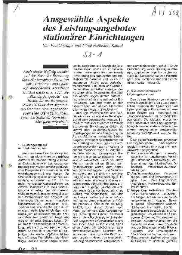 Vorschauseite 1: Ausgewählte Aspekte des Leistungsangebotes stationärer Einrichtungen