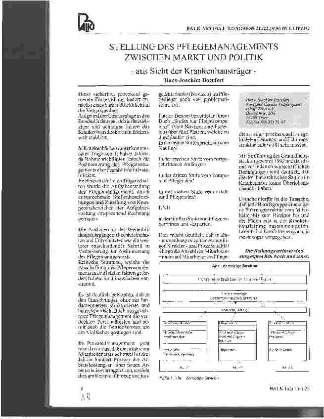 Vorschauseite 1: Stellung des Pflegemanagements zwischen Markt und Politik - aus Sicht der Krankenhausträger -