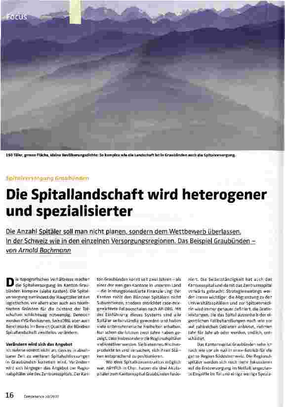 Vorschauseite 1: Die Spitallandschaft wird heterogener und spezialisierter