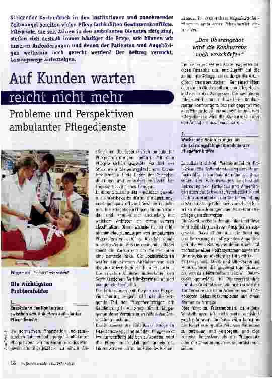 Vorschauseite 1: Auf Kunden warten reicht nicht mehr. Probleme und Perspektiven ambulanter Pflegedienste