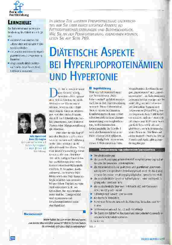 Vorschauseite 1: Diätetische Aspekte bei Hyperliopoproteinämien und Hypertonie