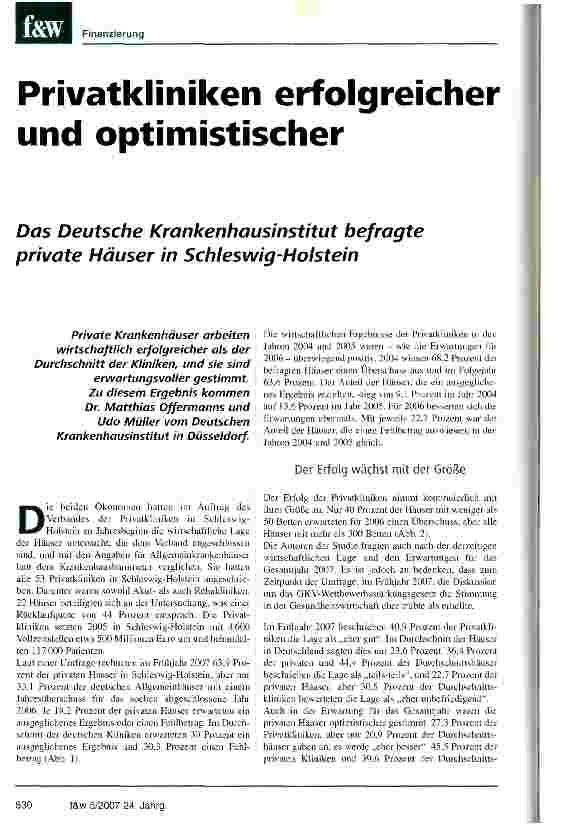 Vorschauseite 1: Privatkliniken erfolgreicher und optimistischer