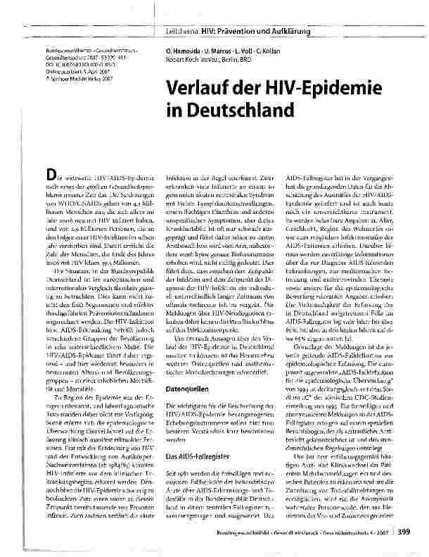 Vorschauseite 1: Verlauf der HIV-Epidemie in Deutschland