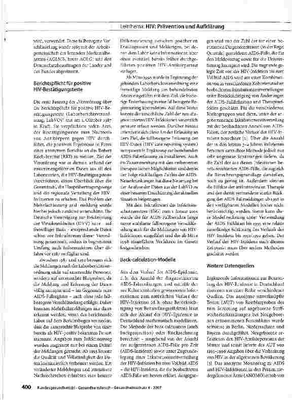 Vorschauseite 2: Verlauf der HIV-Epidemie in Deutschland