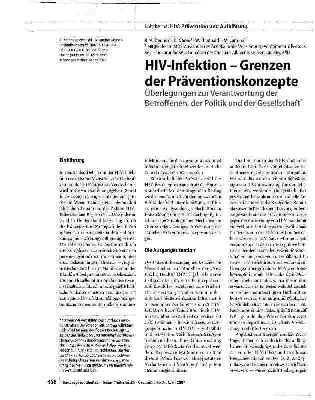 Vorschauseite 1: HIV-Infektion - Grenzen der Präventionskonzepte