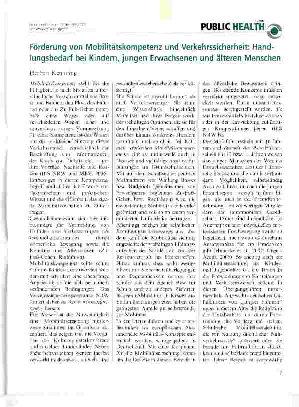 Vorschauseite 1: Förderung von Mobilitätskompetenz und Verkehrssicherheit: Handlungsbedarf bei Kindern, jungen Erwachsenen und älteren Menschen