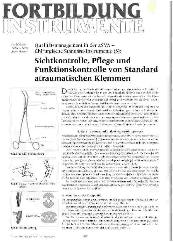 Vorschauseite 1: Sichtkontrolle, Pflege und Funktionskontrolle von Standard atraumatischen Klemmen