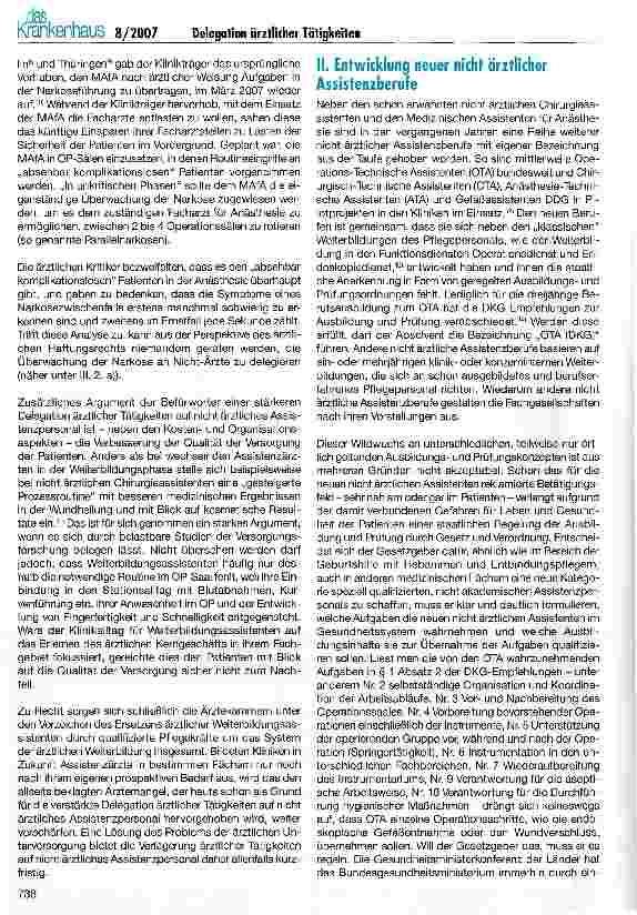 Vorschauseite 2: Delegation ärztlicher Tätigkeiten an nicht ärztliches Assistenzpersonal im Krankenhaus