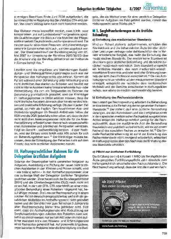 Vorschauseite 3: Delegation ärztlicher Tätigkeiten an nicht ärztliches Assistenzpersonal im Krankenhaus
