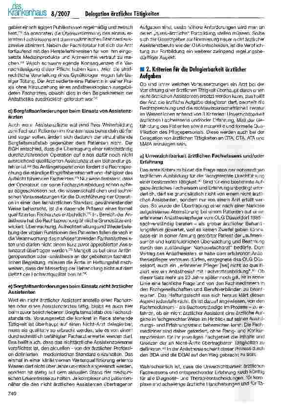 Vorschauseite 4: Delegation ärztlicher Tätigkeiten an nicht ärztliches Assistenzpersonal im Krankenhaus