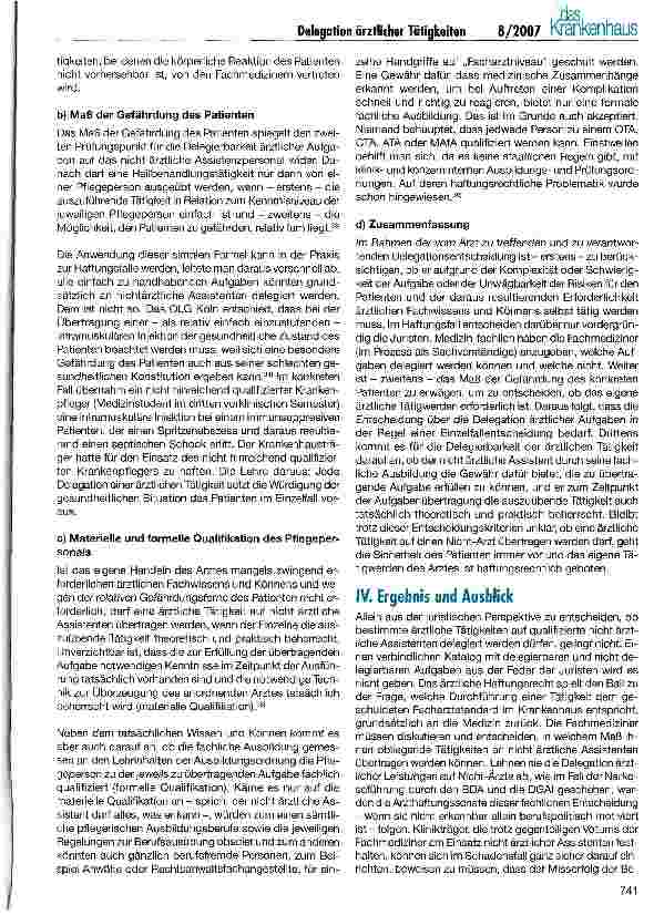 Vorschauseite 5: Delegation ärztlicher Tätigkeiten an nicht ärztliches Assistenzpersonal im Krankenhaus