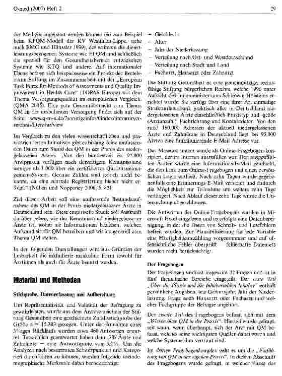 Vorschauseite 2: Qualitätsmanagement in der ärztlichen Praxis 2007Eine deutschlandweite Betragung niedergelassener Ärztinnen und Ärzte