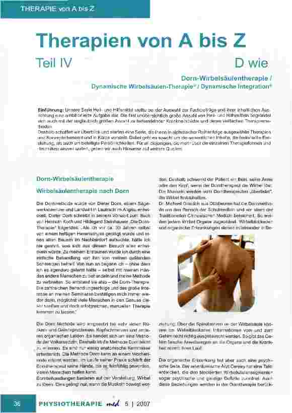 Vorschauseite 1: Therapien von A bis Z Teil IV D wie Dorn-Wirbelsäulentherapie/Dynamische Wirbelsäulen-Therapie/Dynamische Integration