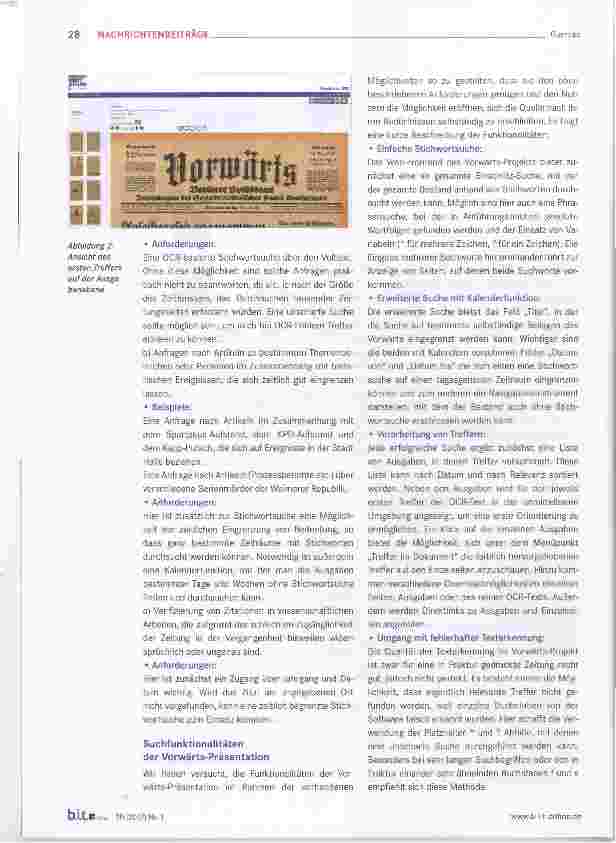 Vorschauseite 3: Das Projekt „Vorwärts bis 1933“: Digitalisierung und elektronische Präsentation einer historischen Zeitung - Ein Werkstatt-Report Teil 2: Präsentation der Zeitung im Web