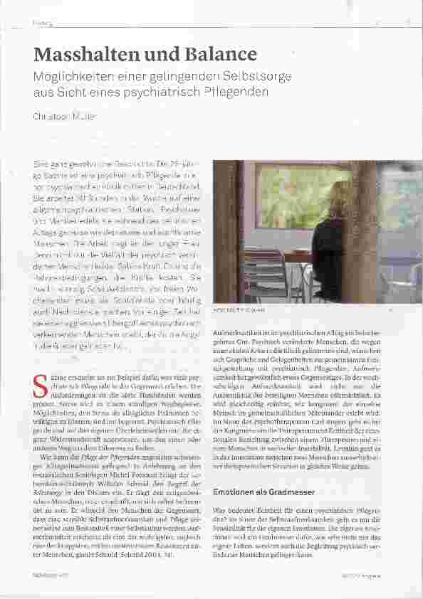 Vorschauseite 1: Masshalten und Balance Möglichkeiten einer gelingenden Selbstsorge aus Sicht eines psychiatrisch Pflegenden