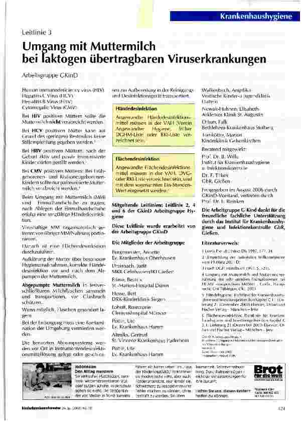 Vorschauseite 1: Umgang mit Muttermilch bei laktogen übertragbaren Viruserkrankungen
