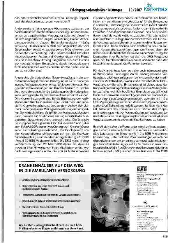 Vorschauseite 2: Erbringung nachstationärer Leistungen für Krankenhäuser gemäß § 115 a SGB V durch niedergelassene Vertragsärzte