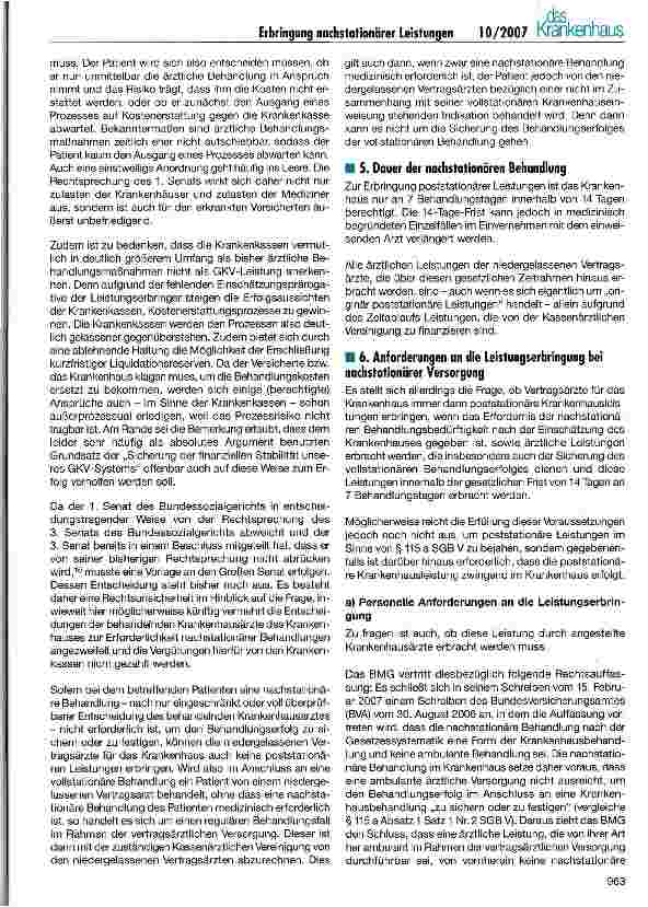 Vorschauseite 6: Erbringung nachstationärer Leistungen für Krankenhäuser gemäß § 115 a SGB V durch niedergelassene Vertragsärzte