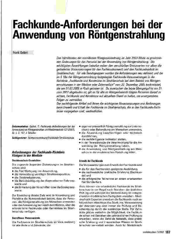Vorschauseite 1: Fachkunde-Anforderungen bei der Anwendung von Röntgenstrahlung
