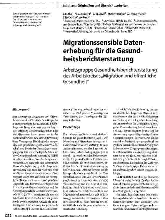 Vorschauseite 1: Migrationssensible Datenerhebung für die Gesundheitsberichterstattung