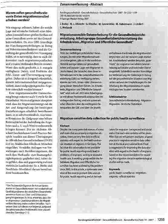 Vorschauseite 4: Migrationssensible Datenerhebung für die Gesundheitsberichterstattung