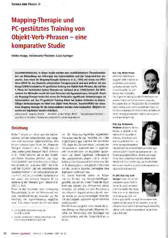 Vorschauseite 1: Mapping-Therapie und PC-gestütztes Training von Objekt-Verb-Phrasen - eine komparative Studie