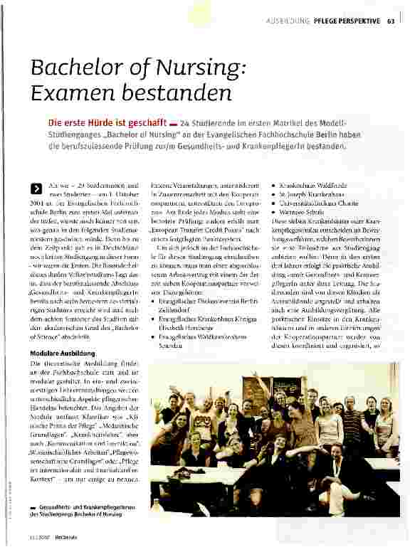 Vorschauseite 1: Bachelor of Nursing: Examen bestanden